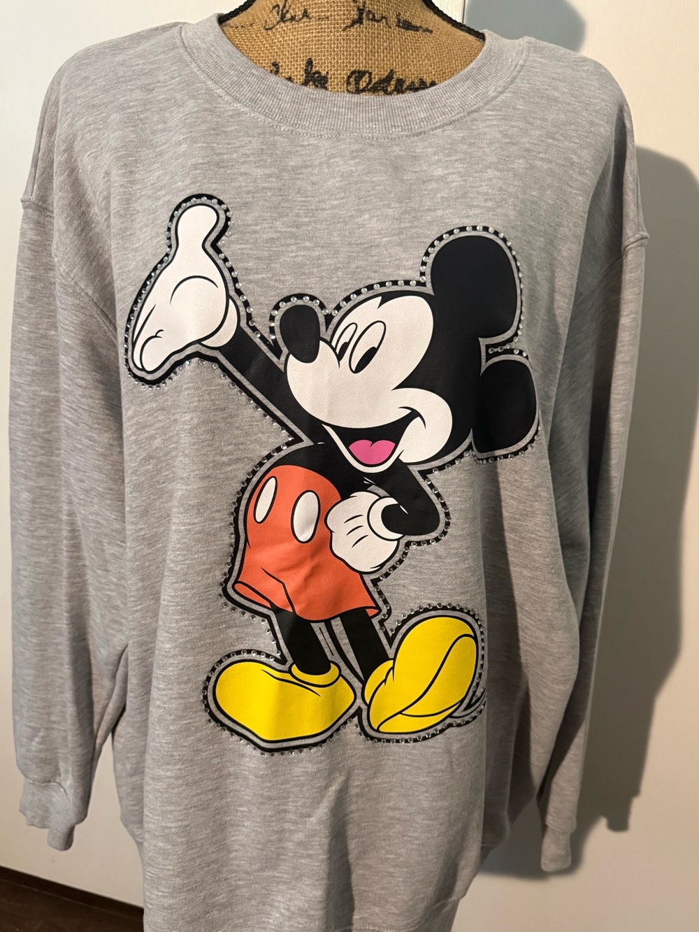 Disney Gray Crewneck Sweater with Mickey Mouse Graphic
